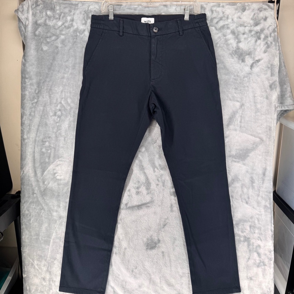 Wills Mens Navy Blue Chino Flat Front Casual Pants Size 32